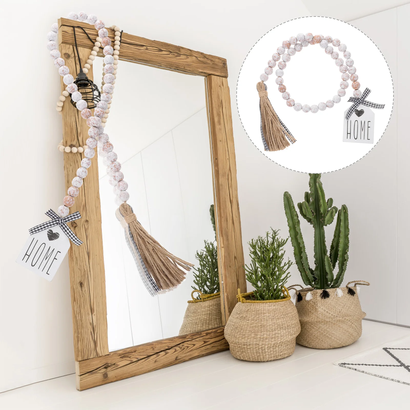 

Pastoral Wooden Beaded Tassel Garland Home Wood Beads Decor Hanging Ornament