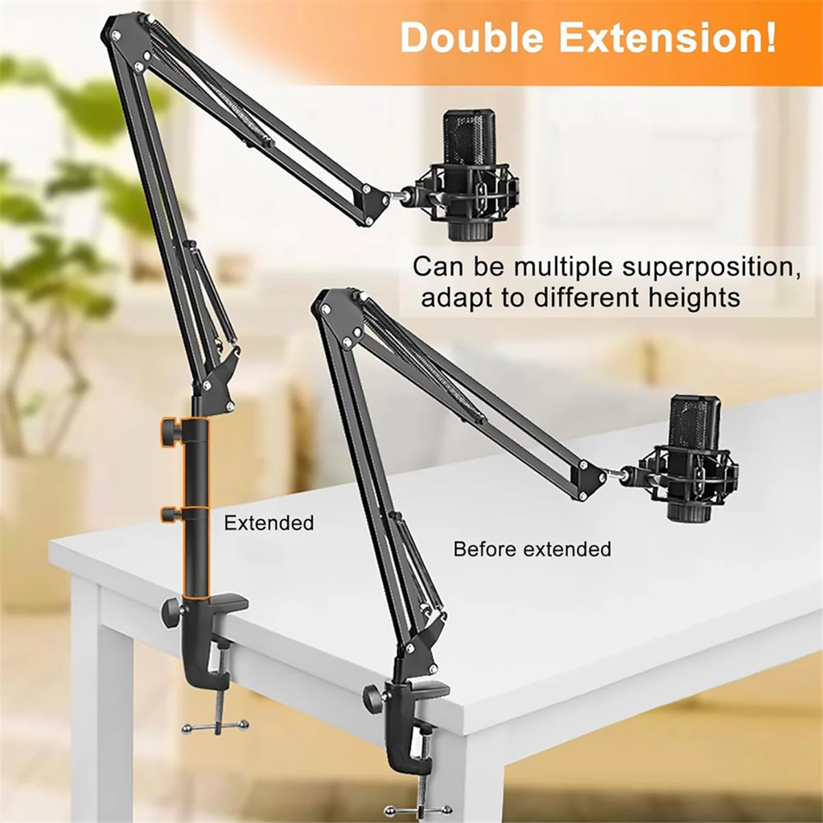 ABGQ Microphone Boom Arm Extension Tube Mic Stand Extension Riser For Microphone Suspension Boom Scissor Arm Stand Holder