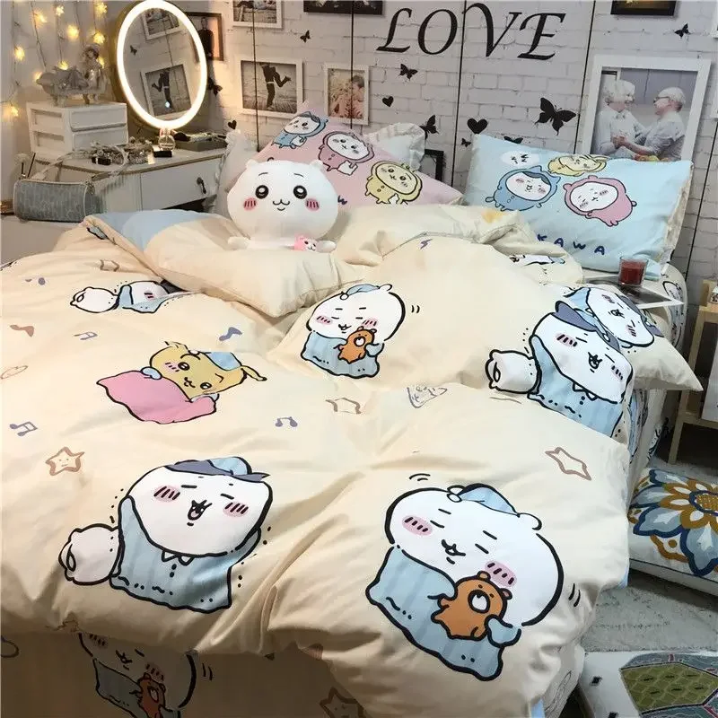 

Miniso Anime Kawaii Chiikawa 3 4-piece Set Bed Decoration Cute Cartoon Lovely Soft Quilt Cover Pillow Cover Bed Sheet Set Gifts