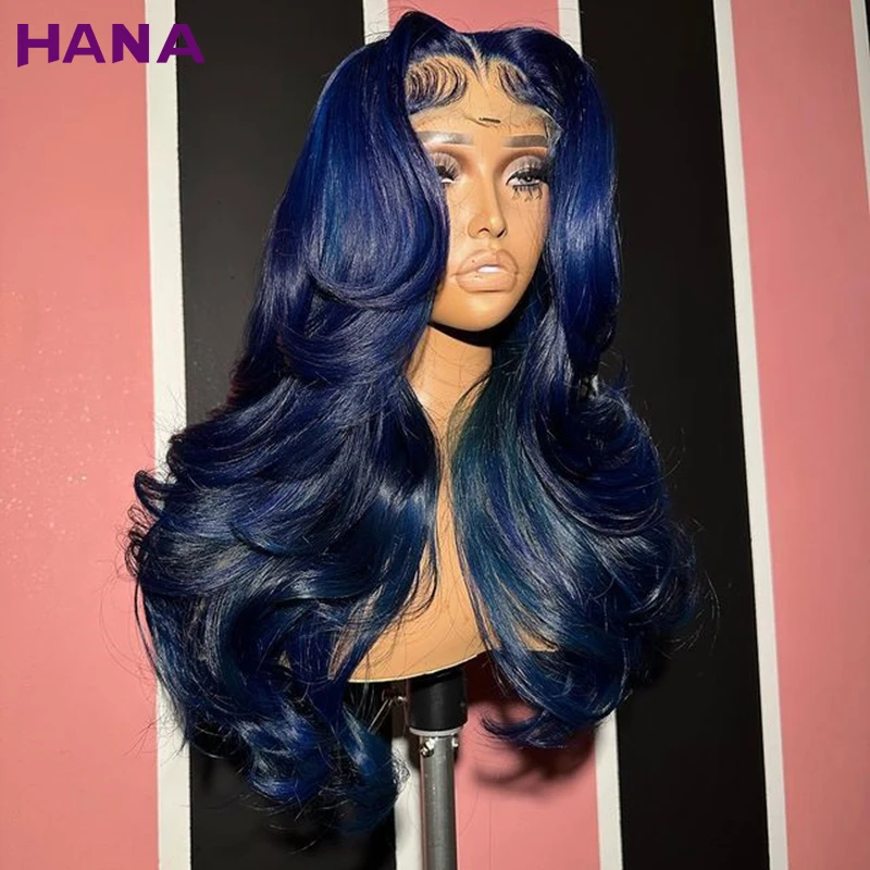 

Midnight Blue 180% HD Transparent 13x4 13x6 Body Wave Lace Frontal Wig PrePlucked Glueless 6x4 Lace Closure Wavy Human Hair Wigs