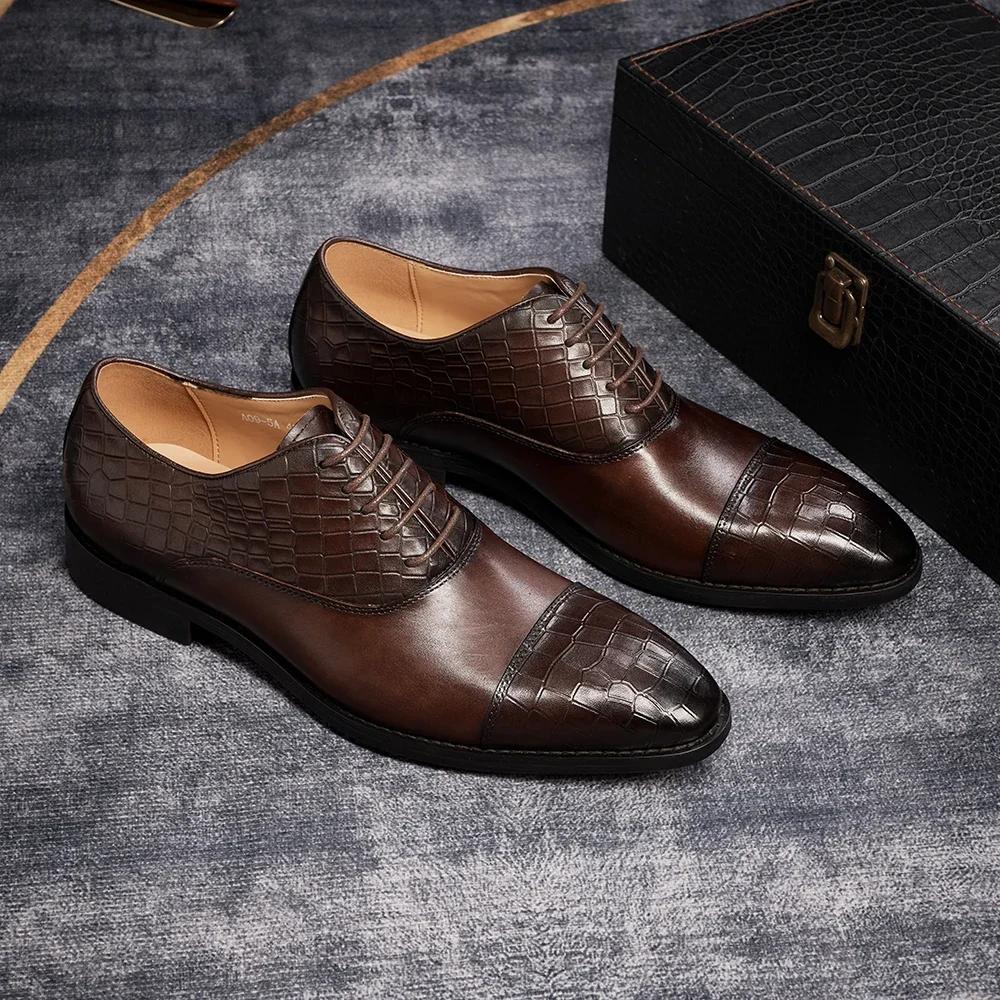 Men Luxury Genuine Leather Oxford Dress Shoes Handmade Formal Lace-up Business Wedding Banquet Classic Footwear