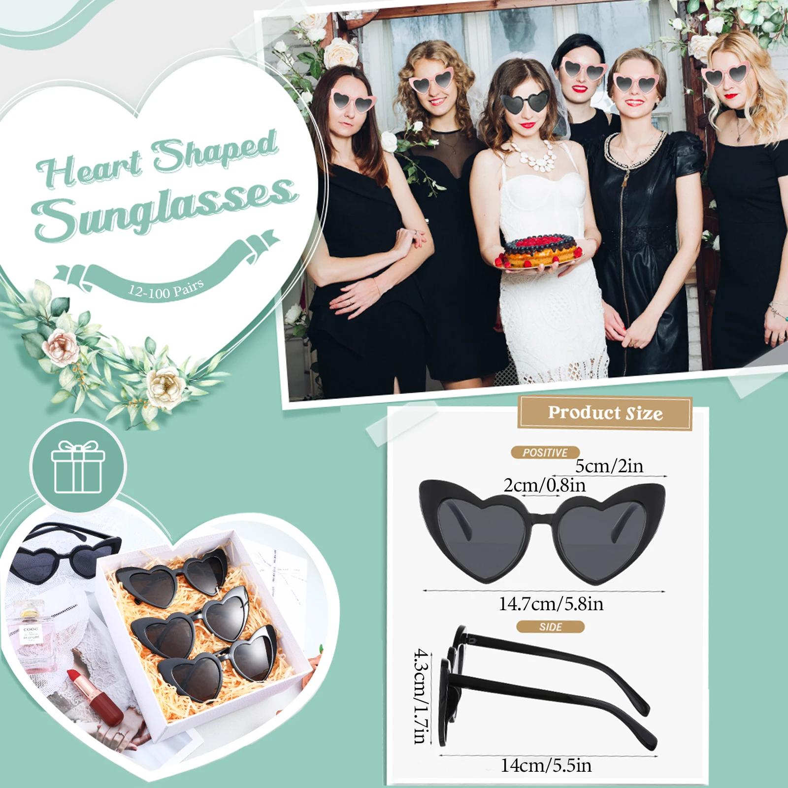 12-100 Pcs Heart Sunglasses Wedding Favors for Guests Bridal Bachelorette Party Gifts Vintage Heart Glasses Birthday Party Favor cosplay glasses party toys
