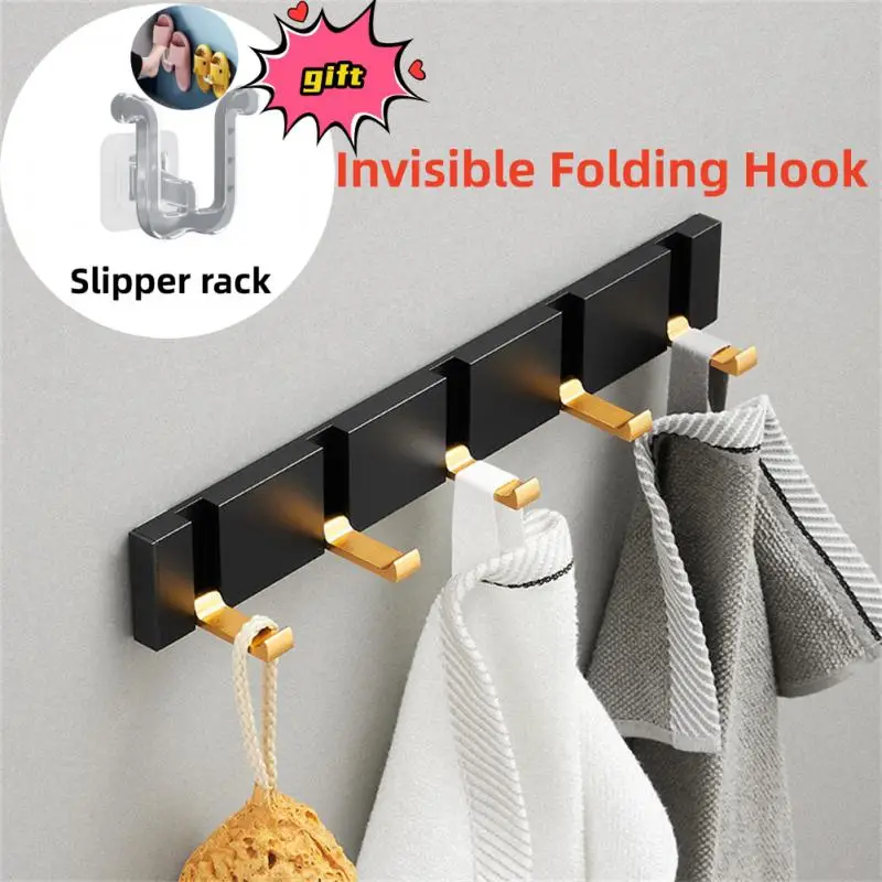 

Folding Towel Hanger 2ways Installation Wall Hooks Coat Clothes Holder For Bathroom Kitchen Bedroom Hallway Black Gold