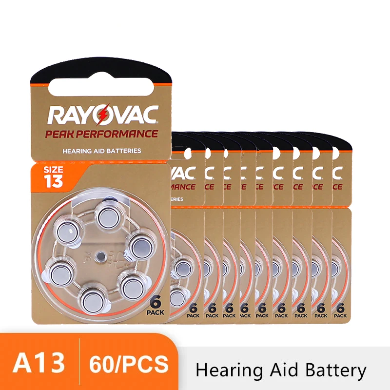 HearingAidBatteries60PCS10CardsZincAir145VRayovacPeakA13