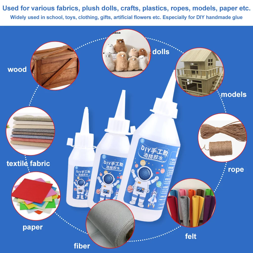 50/100/200ml Transparent Liquid Alcohol Glue Adhesive School Kids Plastic Miniature Scrapbooking Fabric Paper Sealant Waterproof 2