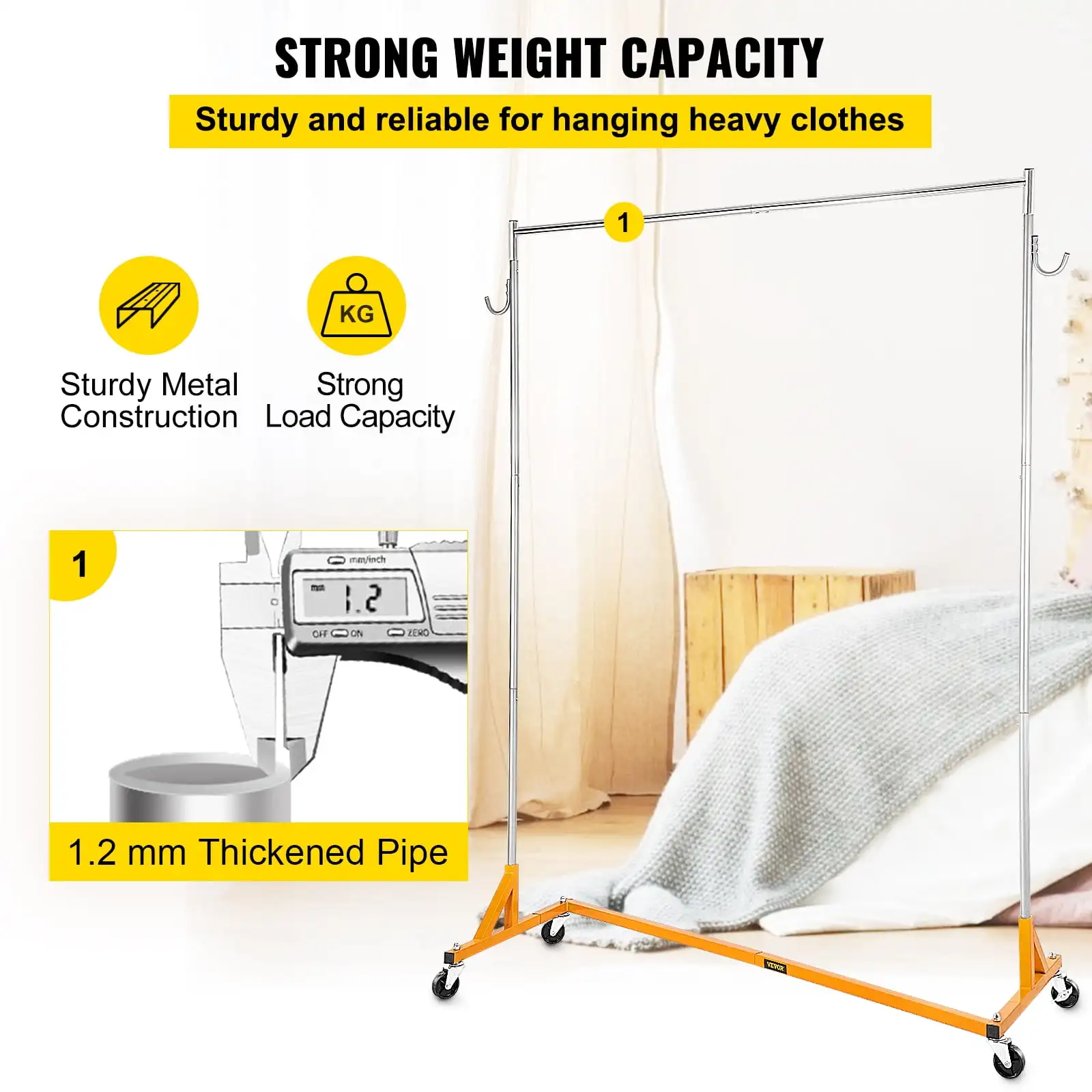Rack, Industrial Grade Base Garment Rack, Height Adjustable Rolling Garment Rack, Sturdy Base Clothing Rack 3