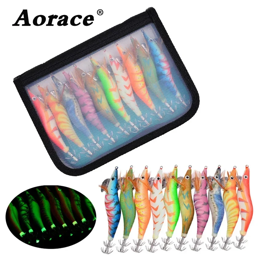 10PCS with Shrimp Bag 3D Printing 2 5 3 0 3 5 Hook Luminous Squid Jig