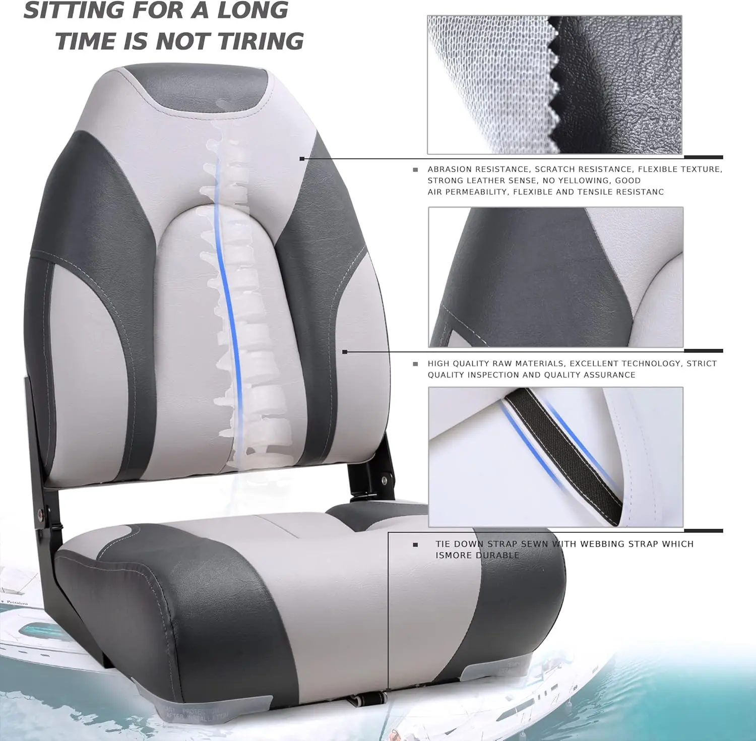 Deluxe Marine High Back Folding Boat Seat,Stainless Steel Screws Included