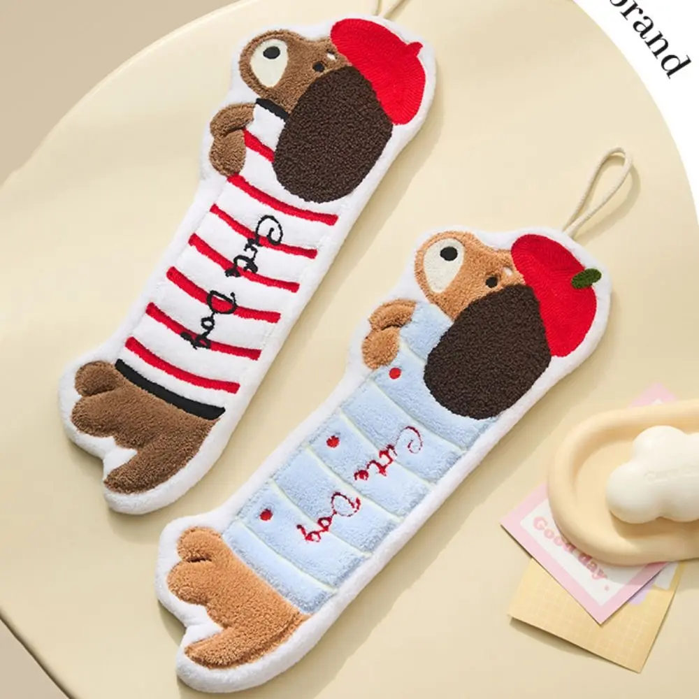 Rag Quick Drying Dachshund Shaped Hand Towel Thicker Absorbent Cleaning Towel Hanging Reusable Dishcloths Bathroom