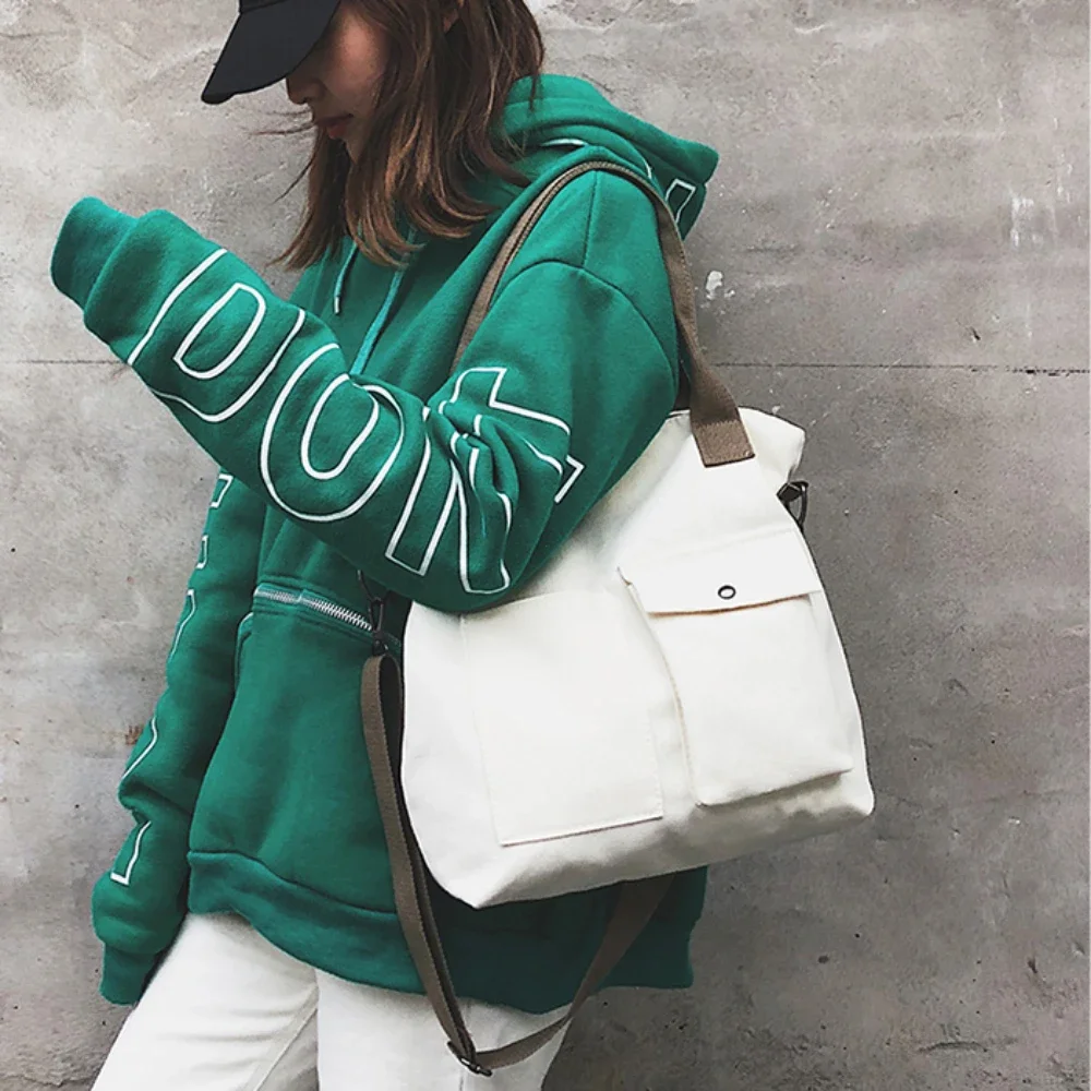 Fashion Canvas Bags Students Handbag Shoulder Bag Large Capacity Solid Color Totes Shopper Bag Casual Female CrossBody 2025 - 4