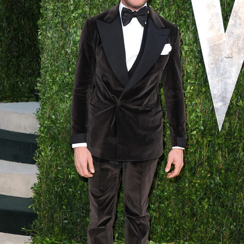 

Black Velvet Prom Men Suits for Wedding 2 piece Slim fit with Double Breasted Custom Groom Tuxedo Man Fashion Clothes Set Jacket