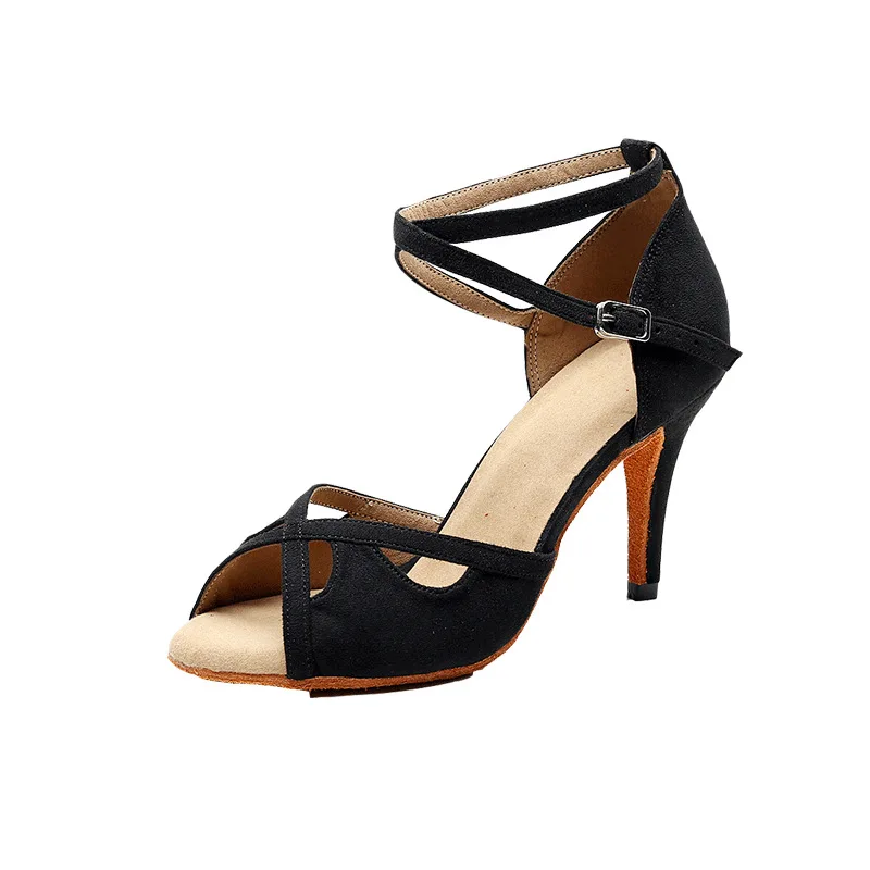 Black High Heel Latin Dance Shoes 2023 Summer Practice Adult Woman