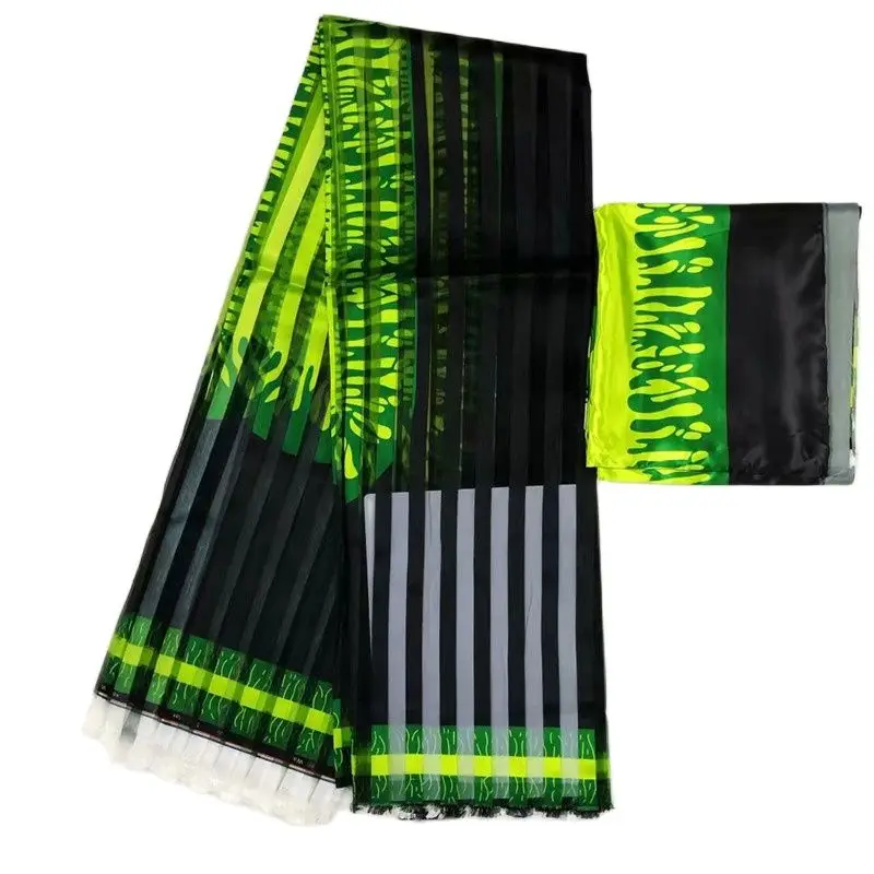 

African Organza Silk Fabric for Women Dress, Satin Material, New Fashion, 4 + 2Yards