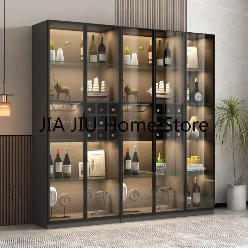 Wooden Display Wine Cabinets Liquor Luxury Wall Storage Wine Cabinets Modern Glass Botellero Vino European Furniture QF50JG