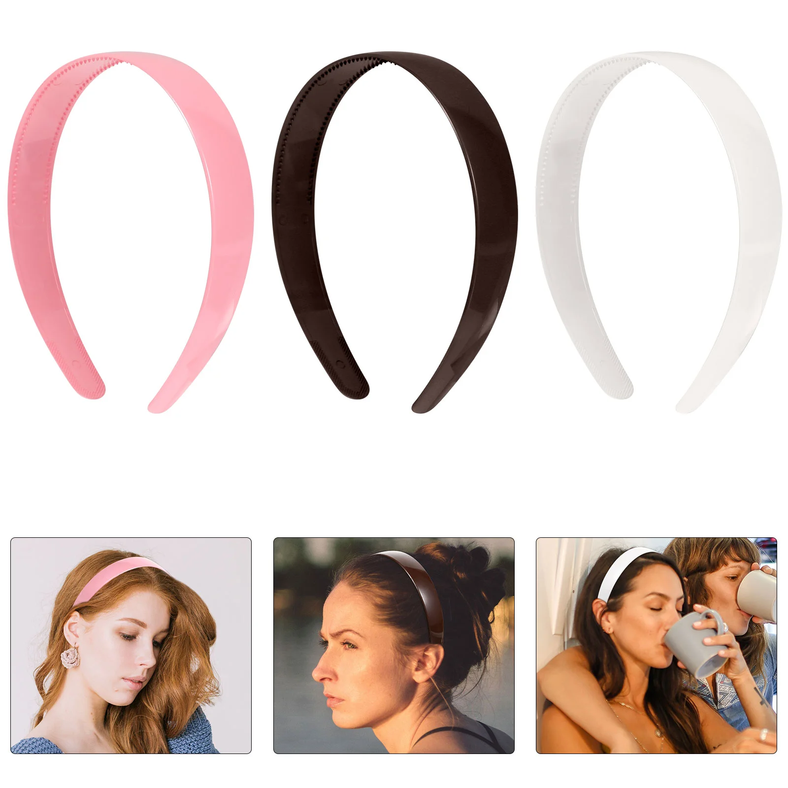 

3 Pcs Toothed Shiny Headband Hair Accessories Hoop Bands Solid Color Wide Headgear