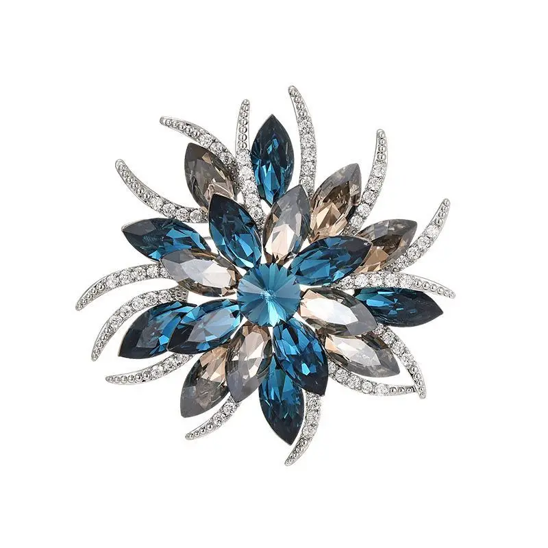 New Luxury Cubic Zirconia Elegant Classic Bauhinia Flower Brooch High-end Retro Blue Crystal Corsage Coat Dress Accessories Pin