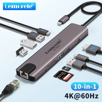 Lemorele 10 in 1 USB C HUB Docking Station Type C Adapter 4K@60Hz HDMI 100W PD RJ45 1000Mbps Ethernet SD/TF Slot for Mac Laptop 1