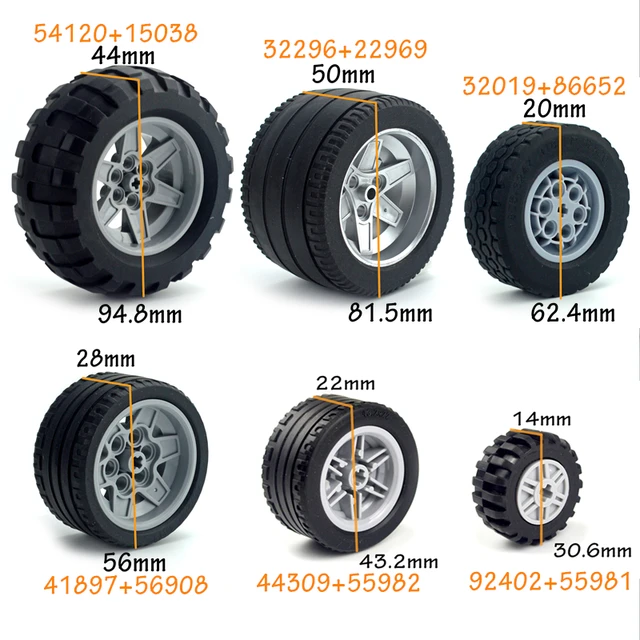 MOC Technical Tire Wheel Hub DIY Bricks Car Truck 44309 92402 32019+86652 Construction building blocks Compatible Tech Parts 1