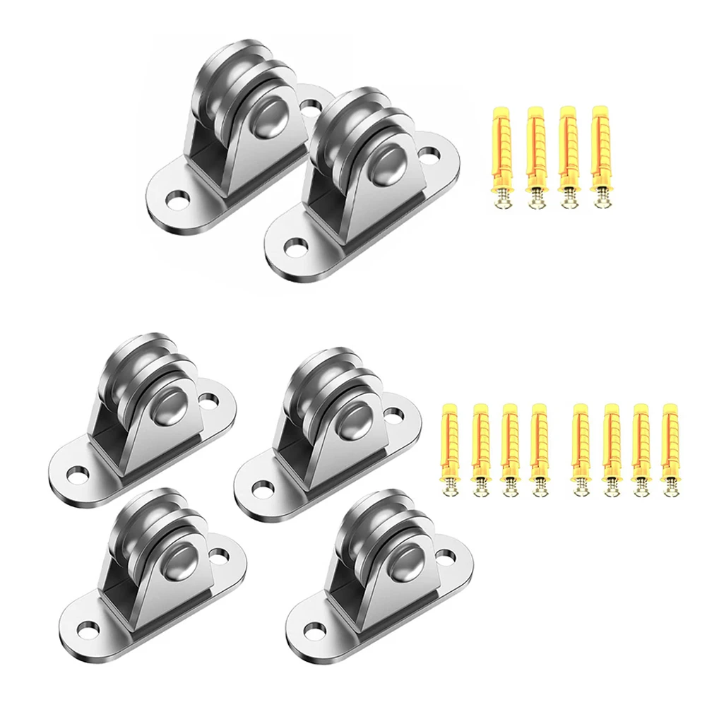 2/4Pcs Heavy Duty Fixed Pulley Detachable Pulley Block Kit Bearing Silent Wheel Loading 176 Lb for Sliding Gate and Wire Rope