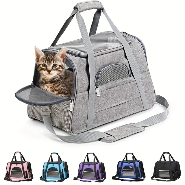 [Portable Cat Carrier] Large Portable Cat Carrier with Plush Mat | Breathable Travel Bag, Ventilated Mesh, Secure Straps for Car