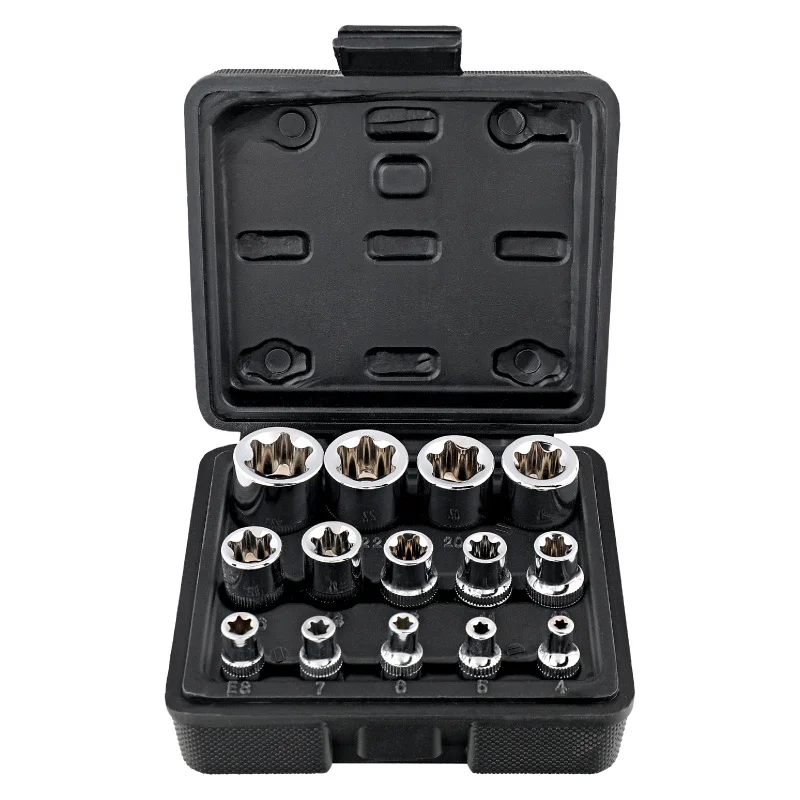 14PCS Female E Star Torx Socket Set, E4-E24 External Hex Sockets, for Auto Repair Mechanics, Durable Versatile Hand Tool Kit