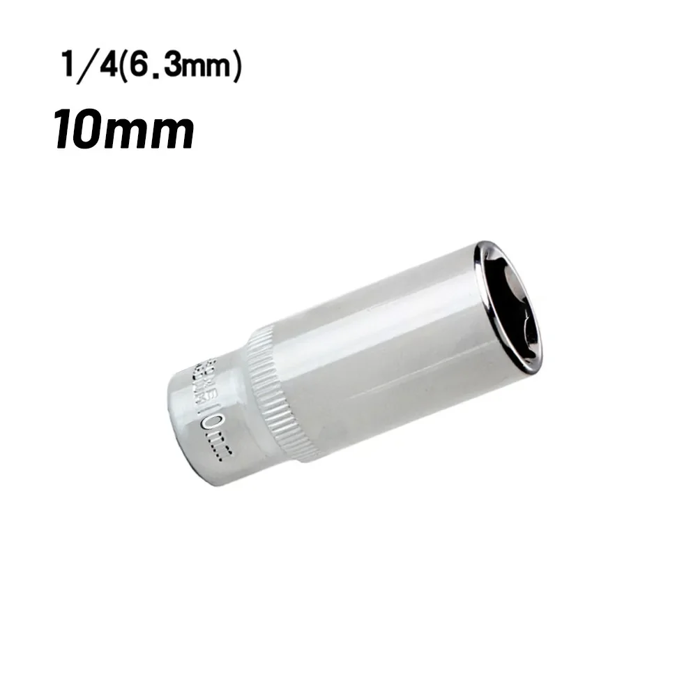 1/4 Inch Socket Set Adapter Square 6 Point Drive 10mm Deep Socket Repair Tools Attachment Torque Spanner Ratchet Wrench
