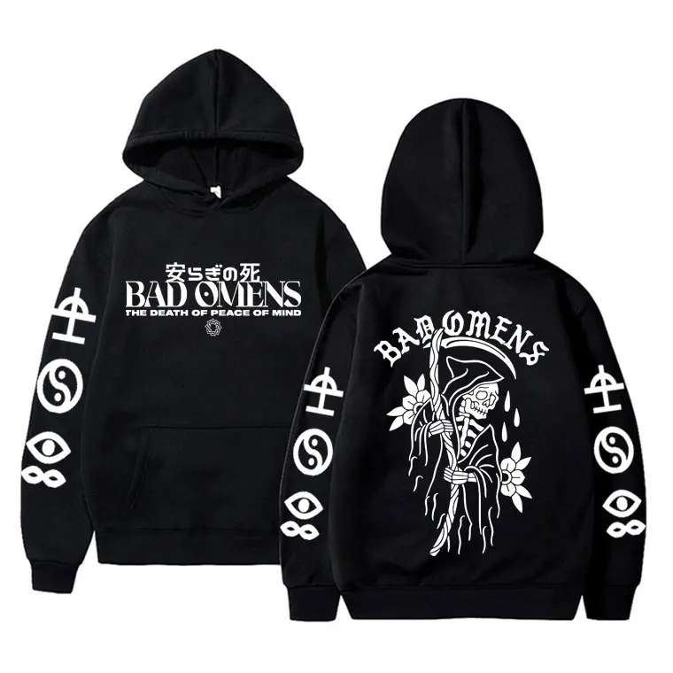 

Bad Omens Band Tour American Music Hoodie The Death of Peace of Mind Skeleton Graphic Hoodies Men Women Rock Gothic Sweatshirts