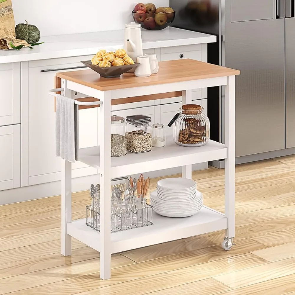 

Small Kitchen Island With Drop Leaf and Towel Rack for Dining Room Kitchen Island Cart on Wheels Trolley White Push Cart Dolly