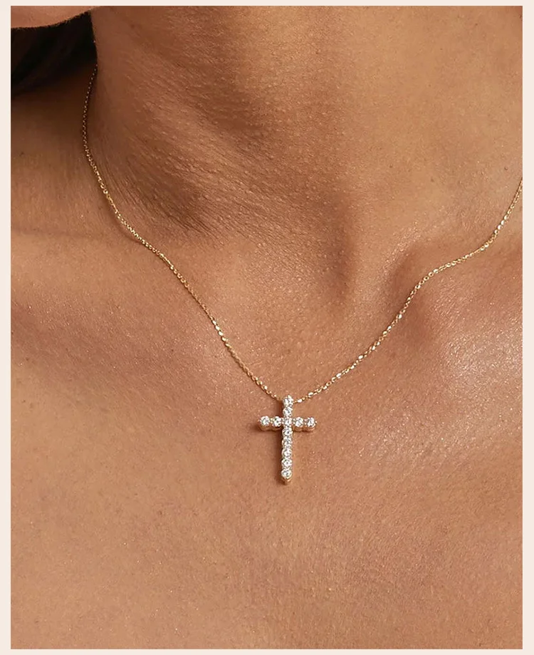 Danity Cubic Zirconia Cross Pendant Neckalce for Women, Stainles Steel Chain Adjustable