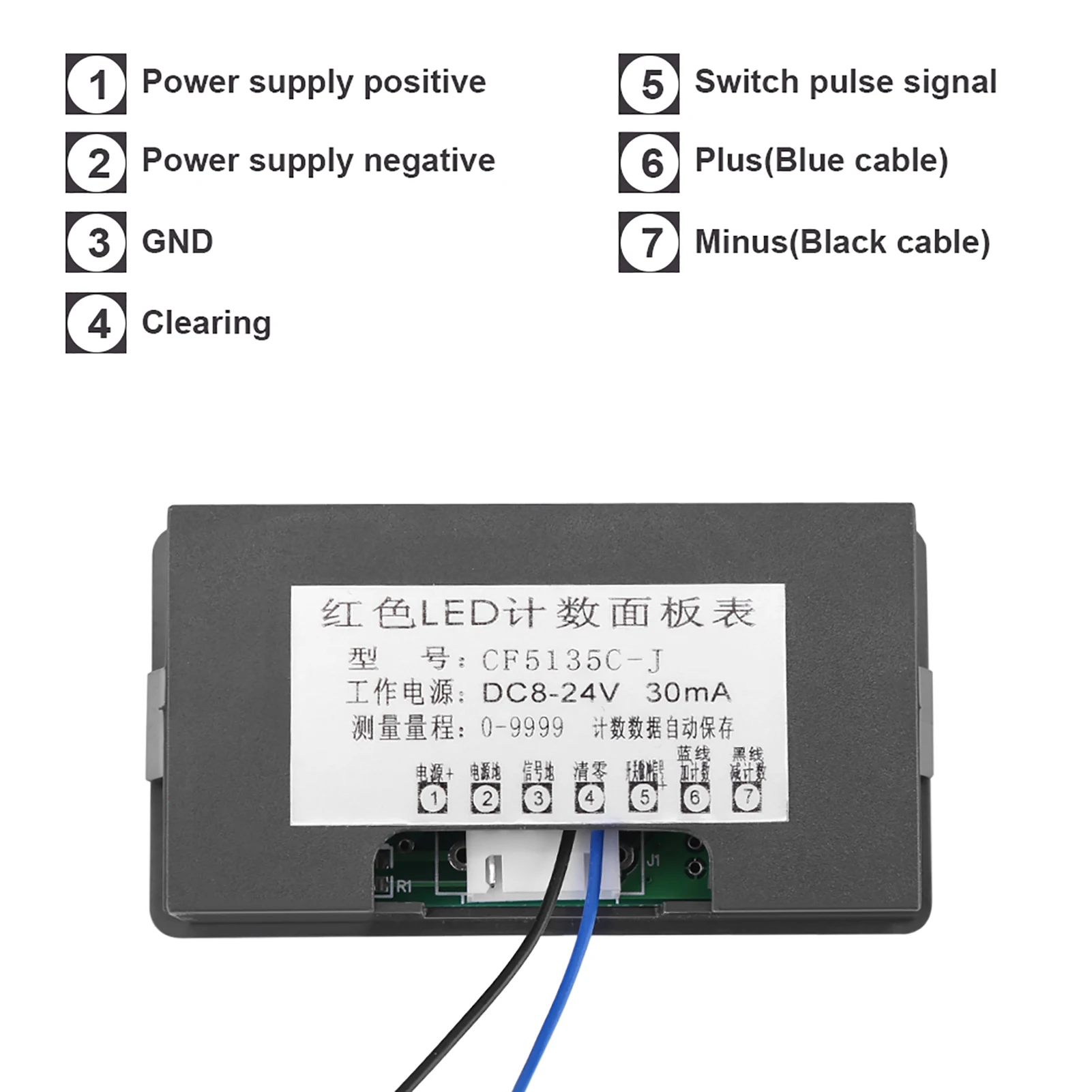 Enhanced LED Digital Display Panel Counter with Cable