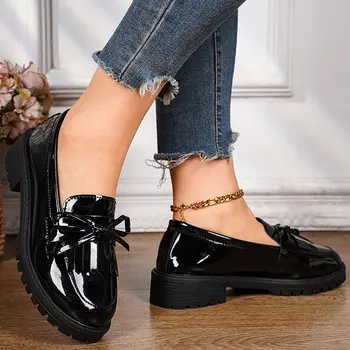 Loafers for Women Platform PU Leather Casual Shoes Woman Spring New Comfort Tassel Slip on Flats Single-shoe Plus Size 2026 1