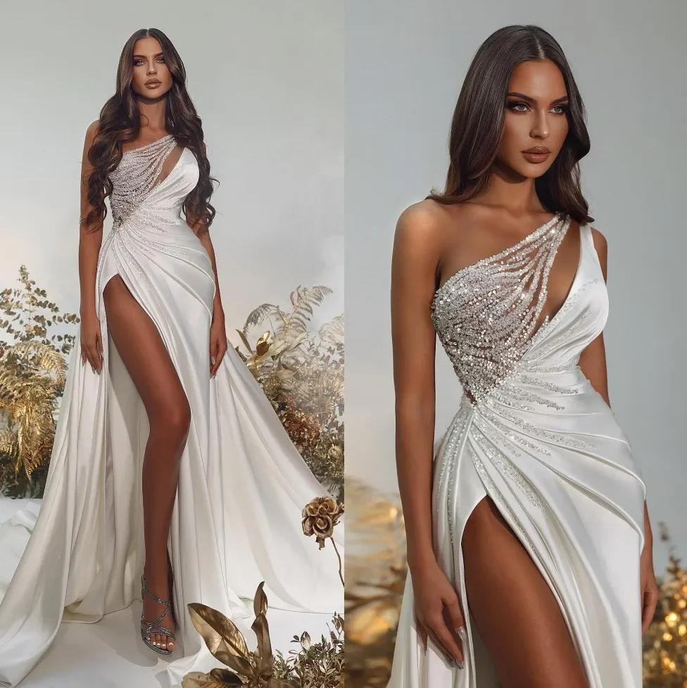 

Stylish Mermaid Wedding Dresses Sequins Bridal Gowns Sweetheart Neckline Sexy Satin Side Split Sweep Train Vestido De Novia 2024