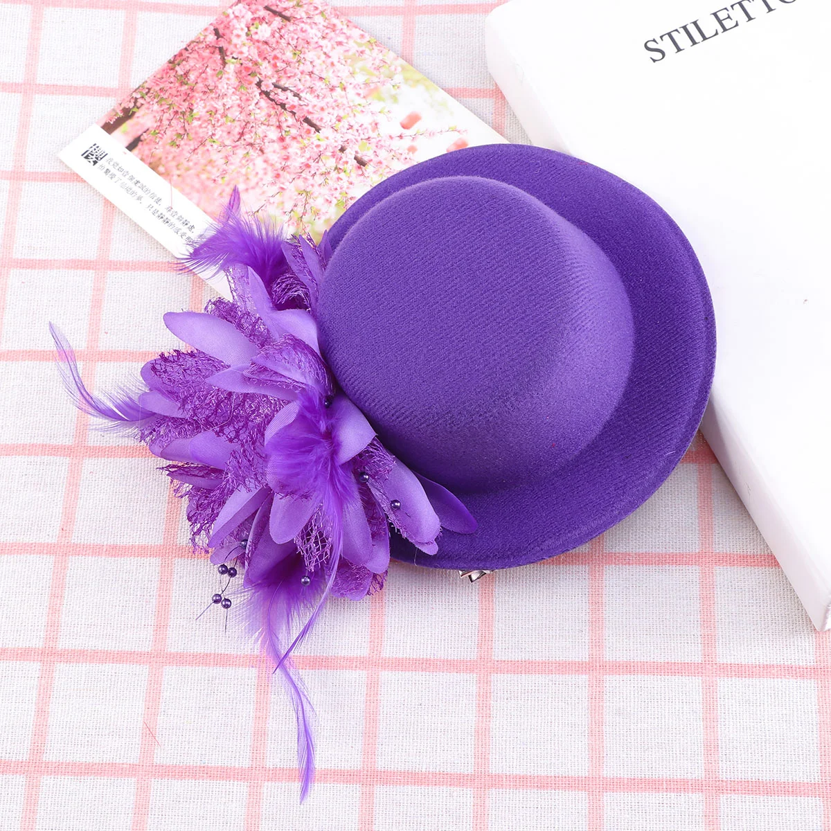 

Hat Hair Clip Flower Decor Clips Fascinator Hat Veil Purple Hat for Tea Party Wedding Party