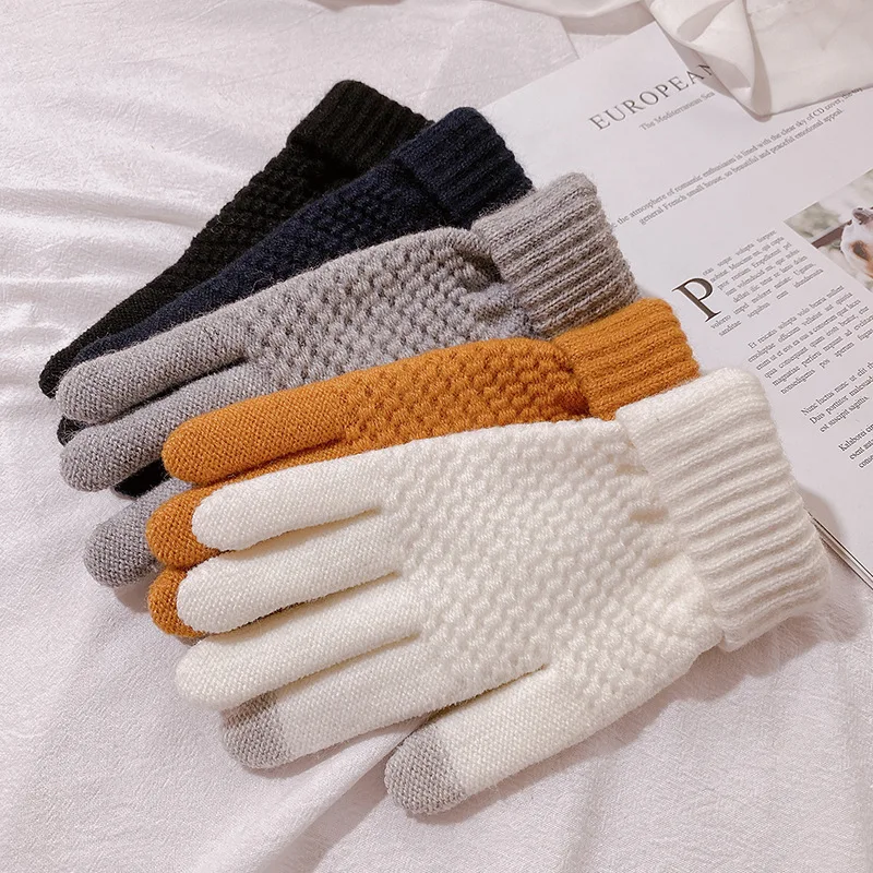 

1 Pair of ladies' Men's gloves Pineapple print touch screen gloves Cycling warm knit gloves mittens girls' full finger gloves