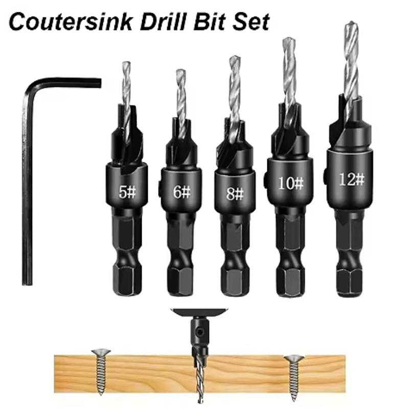 Countersink Drill Bit Set for Wood Counter Sink Wood Pilot Screw Hole Cutter Counterbore Reamer Tapered Chamfer Woodwooking Tool