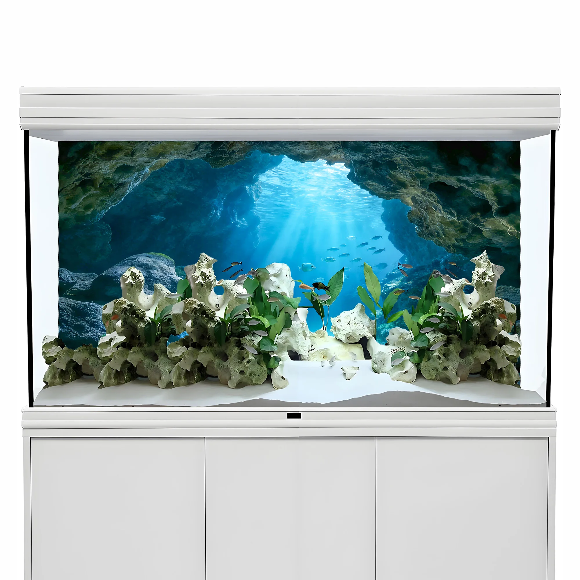 Deep Sea Blue Hole Aquarium Background Sticker - Self-Adhesive Landscape Decoration
