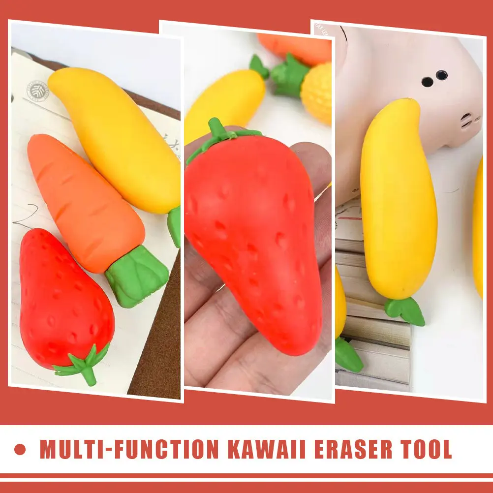 3Pcs 가정용 미니 과일 지우개 어린이를위한 다기능 편리한 카와이 연필 지우개 학생 사무실 그림 용품