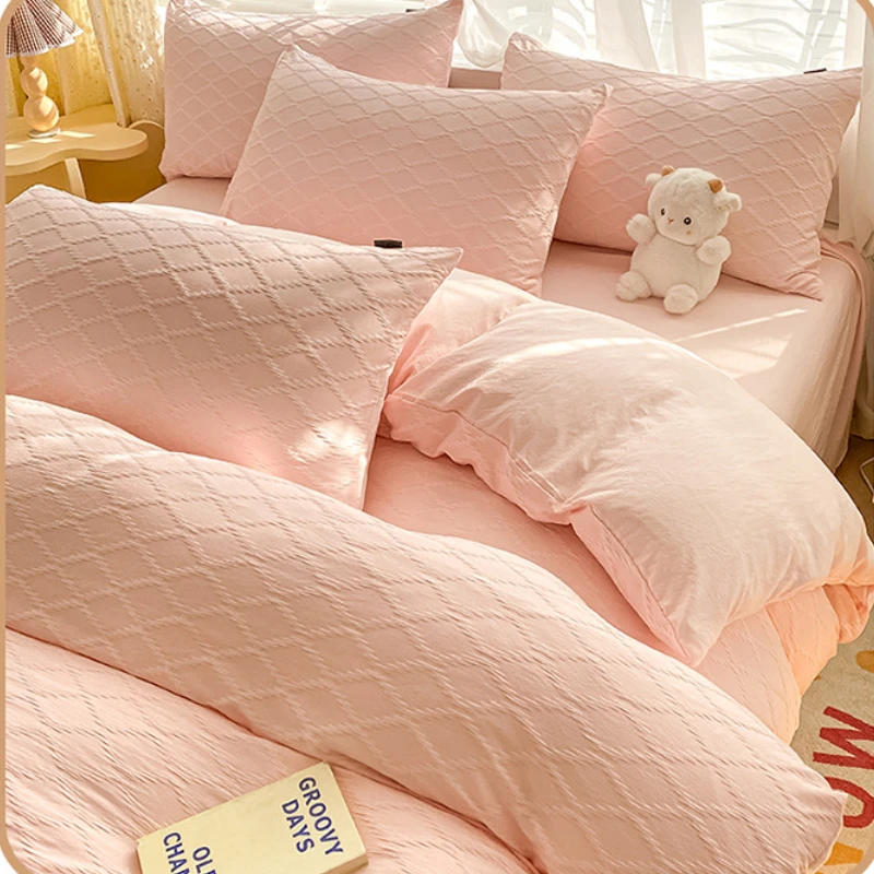

100% Cotton Japanese Simple Style Duvet Cover,Bedding Set with Plaid Stripe,Skin Friendly Breathable, Not Included Quilt Core