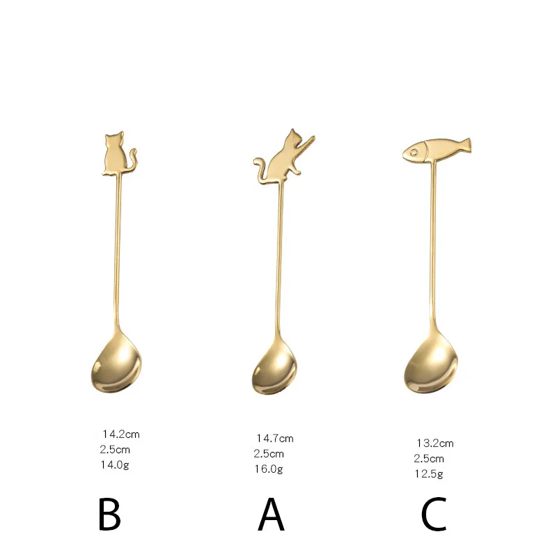 Coffee Spoon Lovely Cat Shape Teaspoon Dessert Snack Scoop Ice Cream Mini Spoons Kitchen Tools Tableware 304 Metal