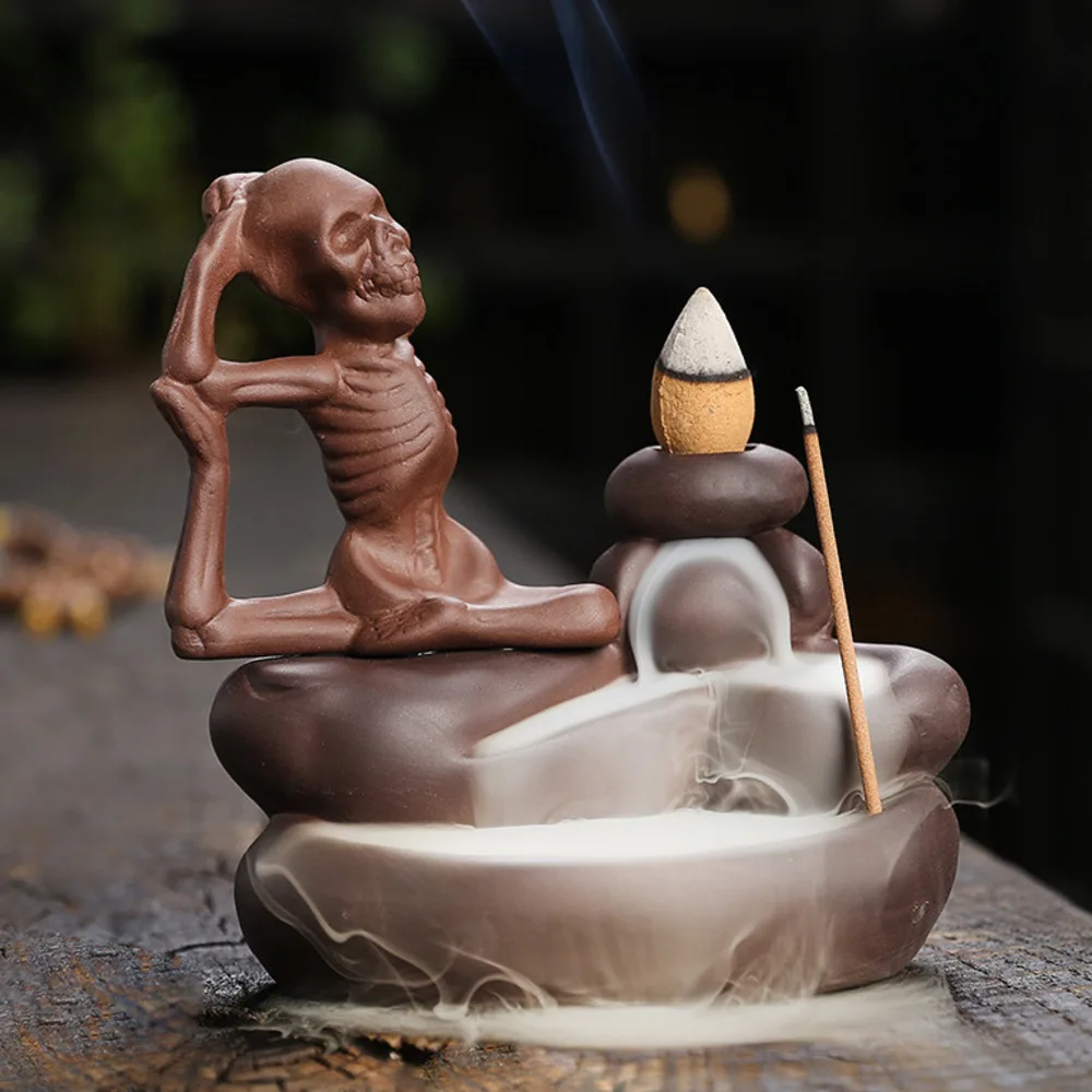 Halloween Ornament Skull Backflow Incense Burner Purple Clay Incense Stick Holder, Aromatherapy Home Decor Censer (no Incense)