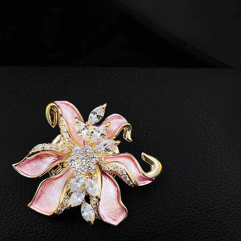 Pink Flower Seamless Magnetic Brooch National Style Element Magnet Corsage Summer Clothes Anti-Exposure Buckle Accessories 5586