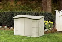 Small Horizontal Resin Outdoor Storage Shed With Floor (4.5 x 3 Ft) Weather Resistant, Beige/Brown, Organization 2
