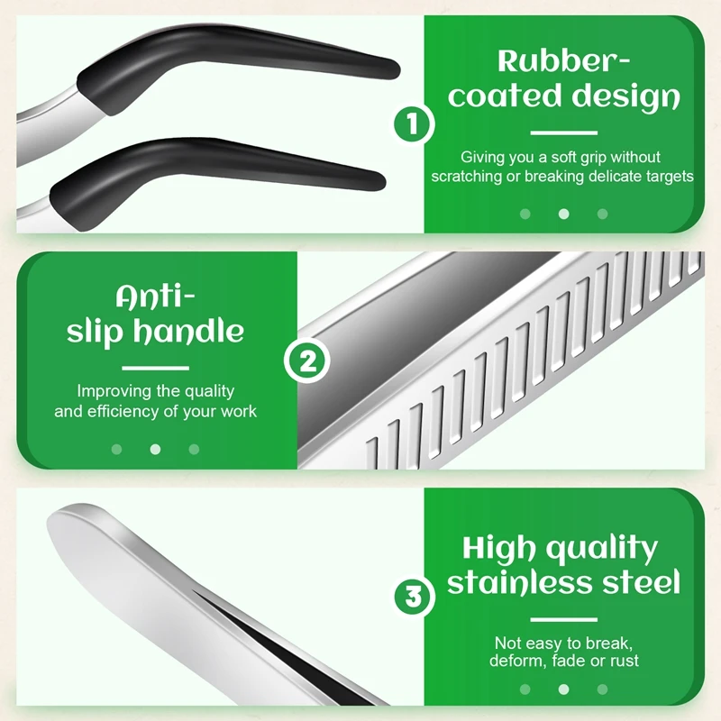3 Pieces Tweezers With Rubber Tips Tweezers PVC Coated Tweezers Set, Rubber Straight And Flat Tip Tweezers 3