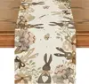 Easter Bunny Egg Carrot Bowknot Leaves Linen Table Runner Party Decor Spring Kitchen Dining Table Runner Easter Decorations 1