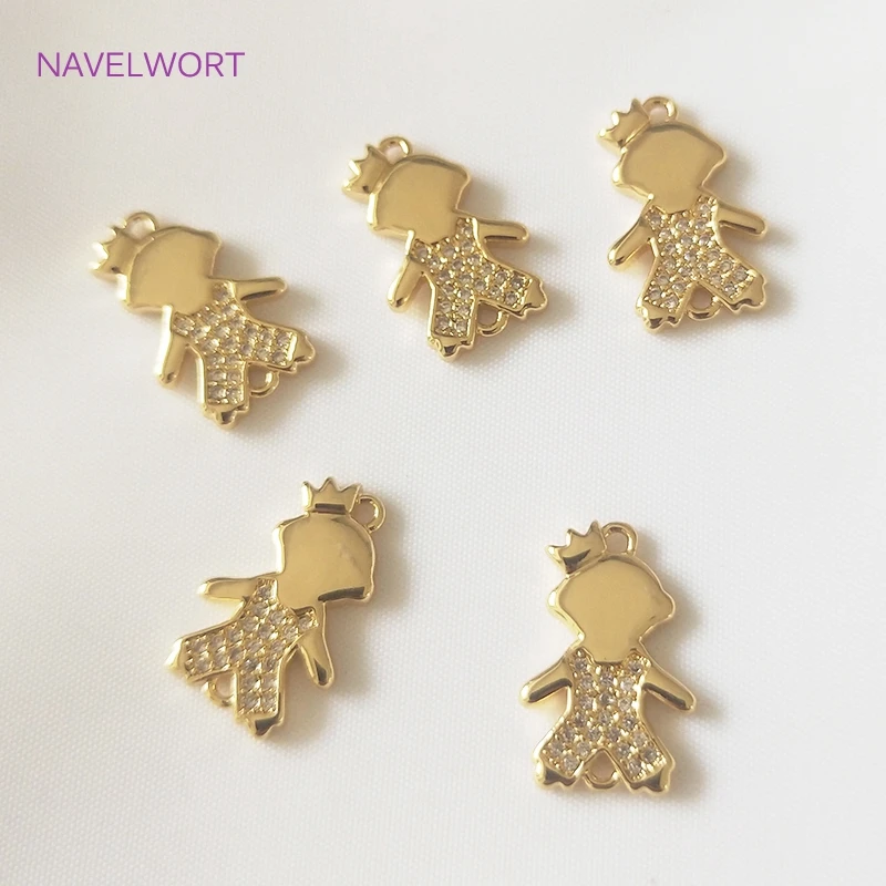18k Gold Plated Inlaid Zircon Little Doll Boy Charms Connectors For Diy