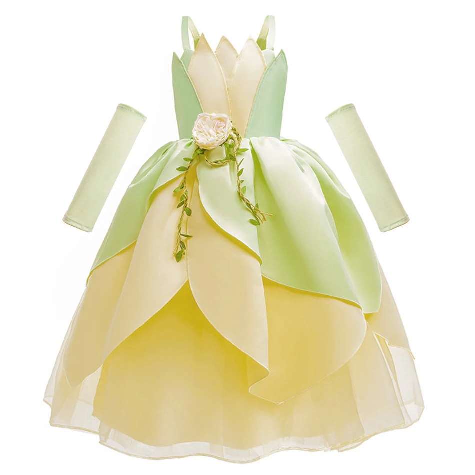 Luxury Tiana Dress For Girl Purim Princess Outfits Kid Halloween