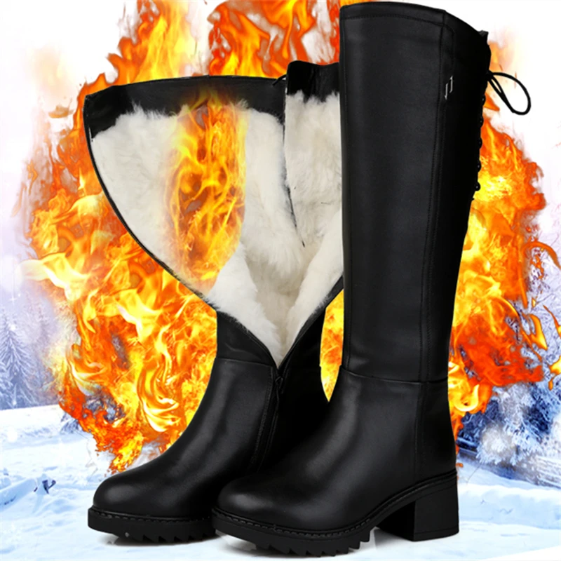 MORAZORA Plus Size 35-43 New Genuine Leather Boots Nature Wool