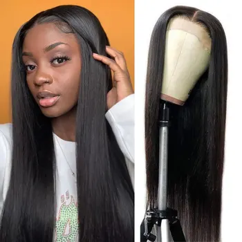 Long Straight Black Lace Front Wig Natural Black Pre Plucked Synthetic HD Lace Front Wig For Women Glueless Heat Resistant Fiber 1