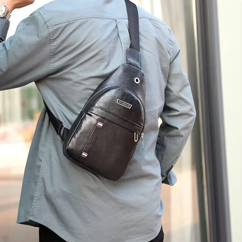 Retro Chest Bag Men's Soft Face Simple Solid Color Shoulder Bag