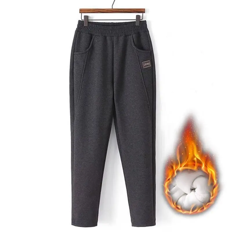 Autumn Winter Women's Thickening Casual Solid Color High Waist Pants Fashion All-match Simplicity Harem Trousers Female Clothing